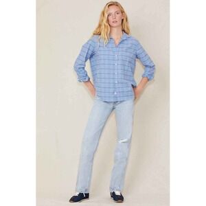 Frank & Eileen Barry Plaid Flannel Shirt Women's XL Blue Speckled Classic Preppy